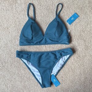 Cupshe Women’s Blue Ribbed Bikini Set